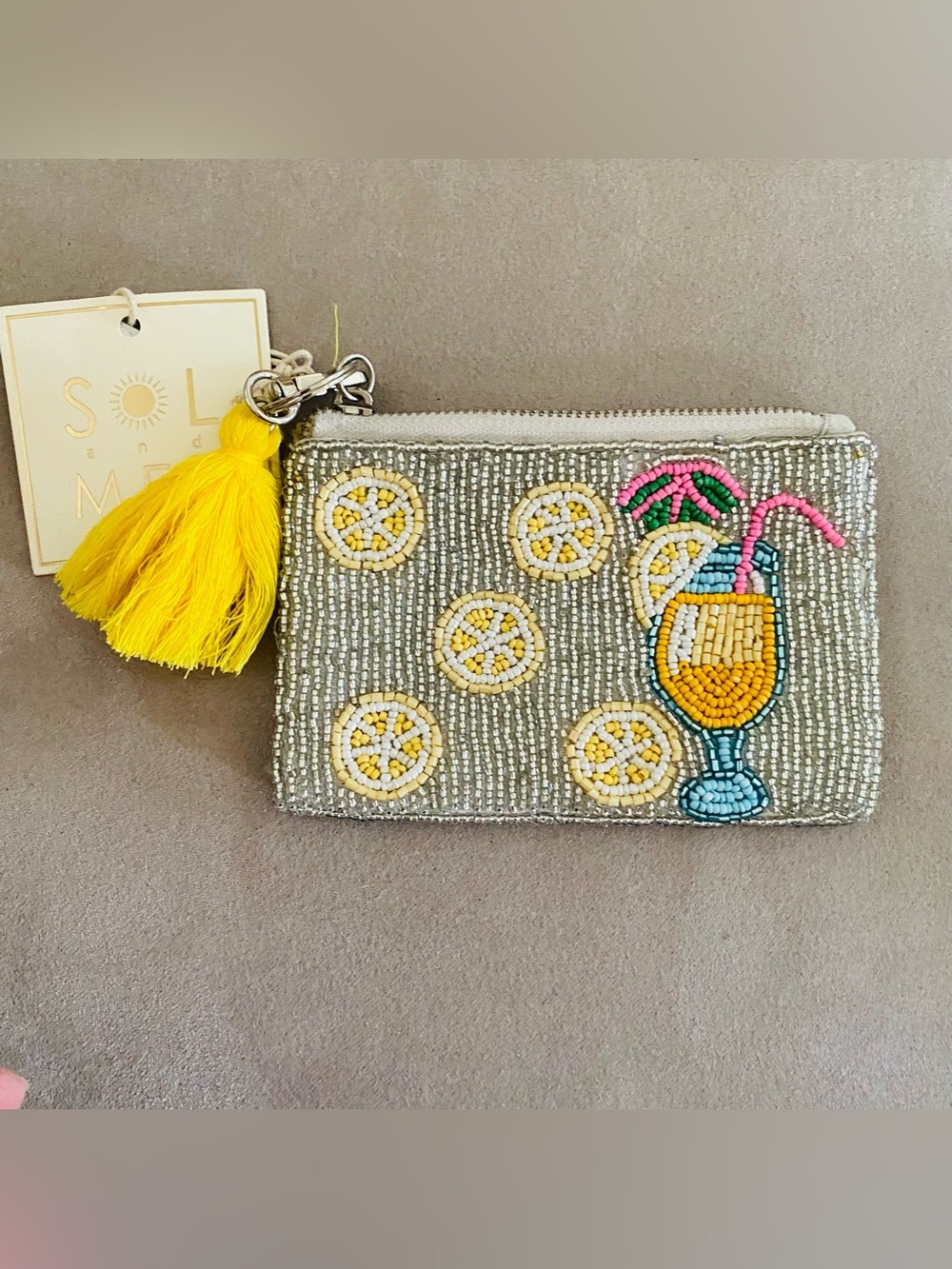 Sol & Mer Beaded Cocktail Wristlet with Yellow Tassel. NWT